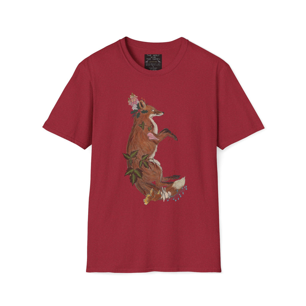 The Wolf And The Raven – The Fox Hand-Drawn Graphic Tee | Forest Art Unisex T-Shirt