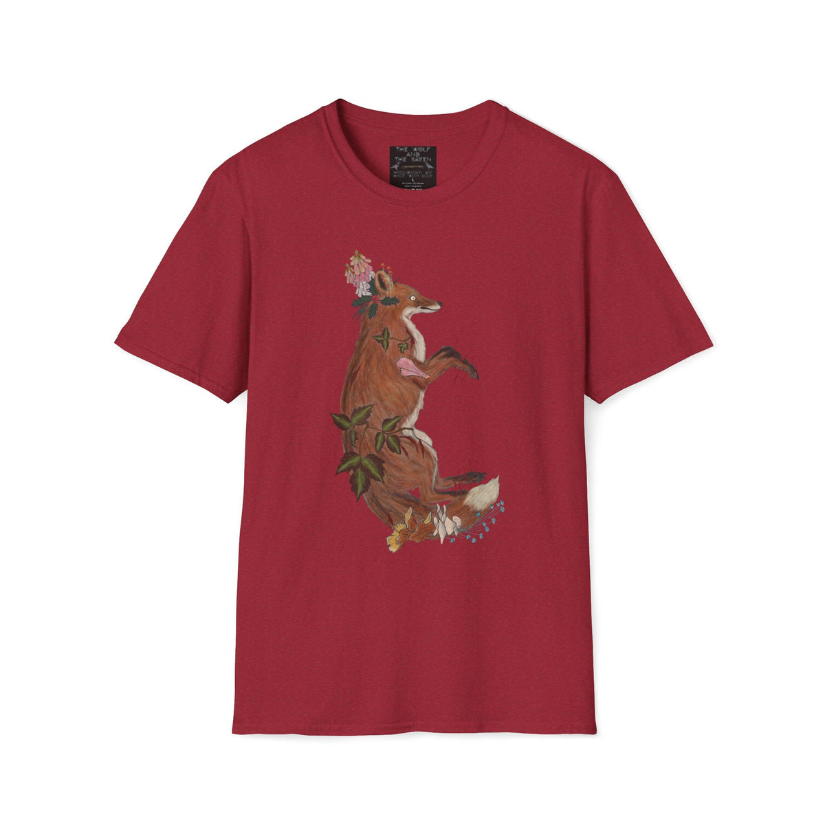 The Wolf And The Raven – The Fox Hand-Drawn Graphic Tee | Forest Art Unisex T-Shirt