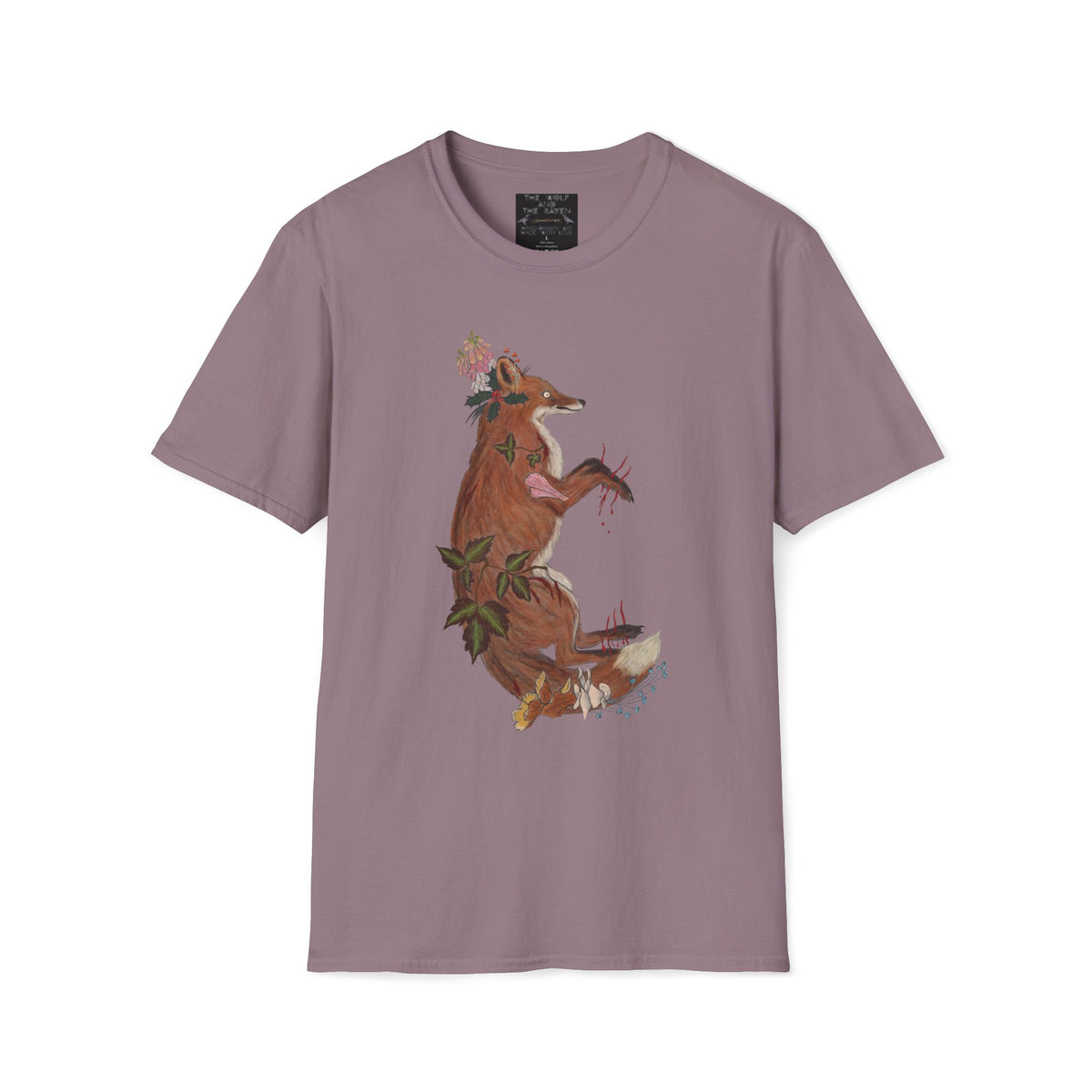 The Wolf And The Raven – The Fox Hand-Drawn Graphic Tee | Forest Art Unisex T-Shirt