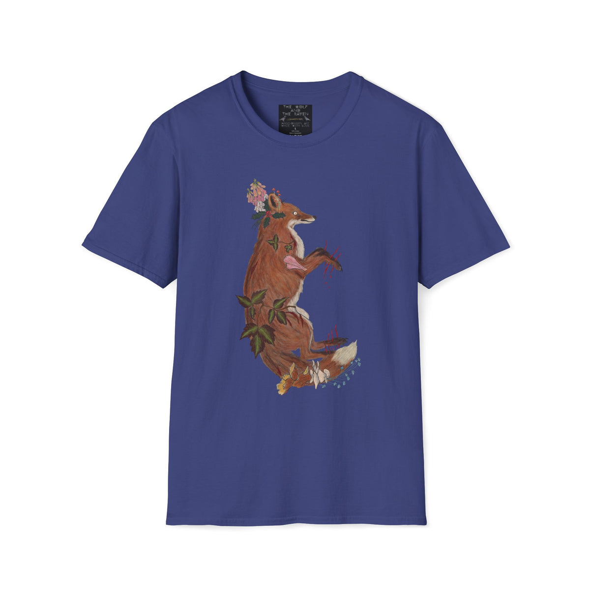 The Wolf And The Raven – The Fox Hand-Drawn Graphic Tee | Forest Art Unisex T-Shirt
