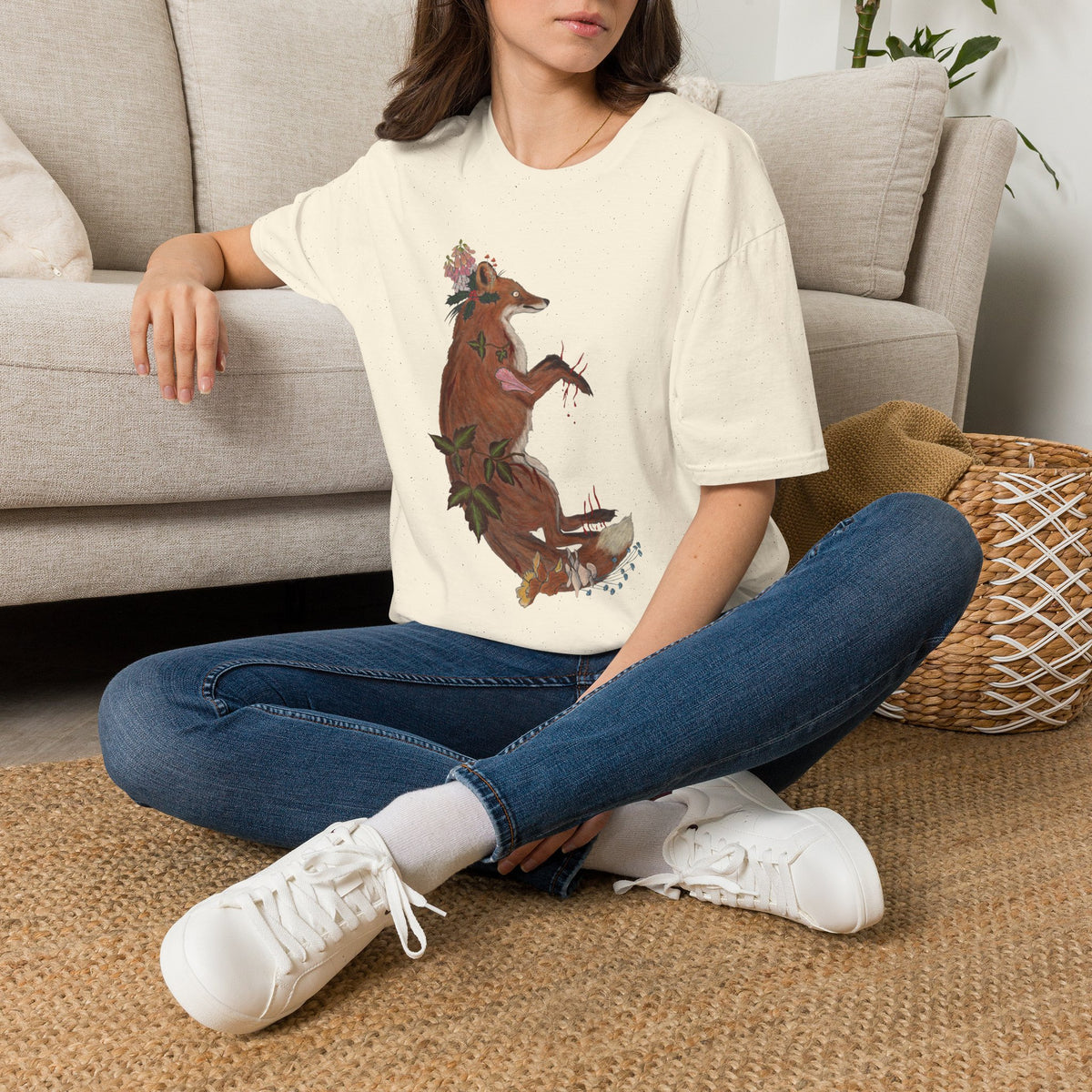 The Wolf And The Raven – The Fox Hand-Drawn Graphic Tee | Forest Art Unisex T-Shirt