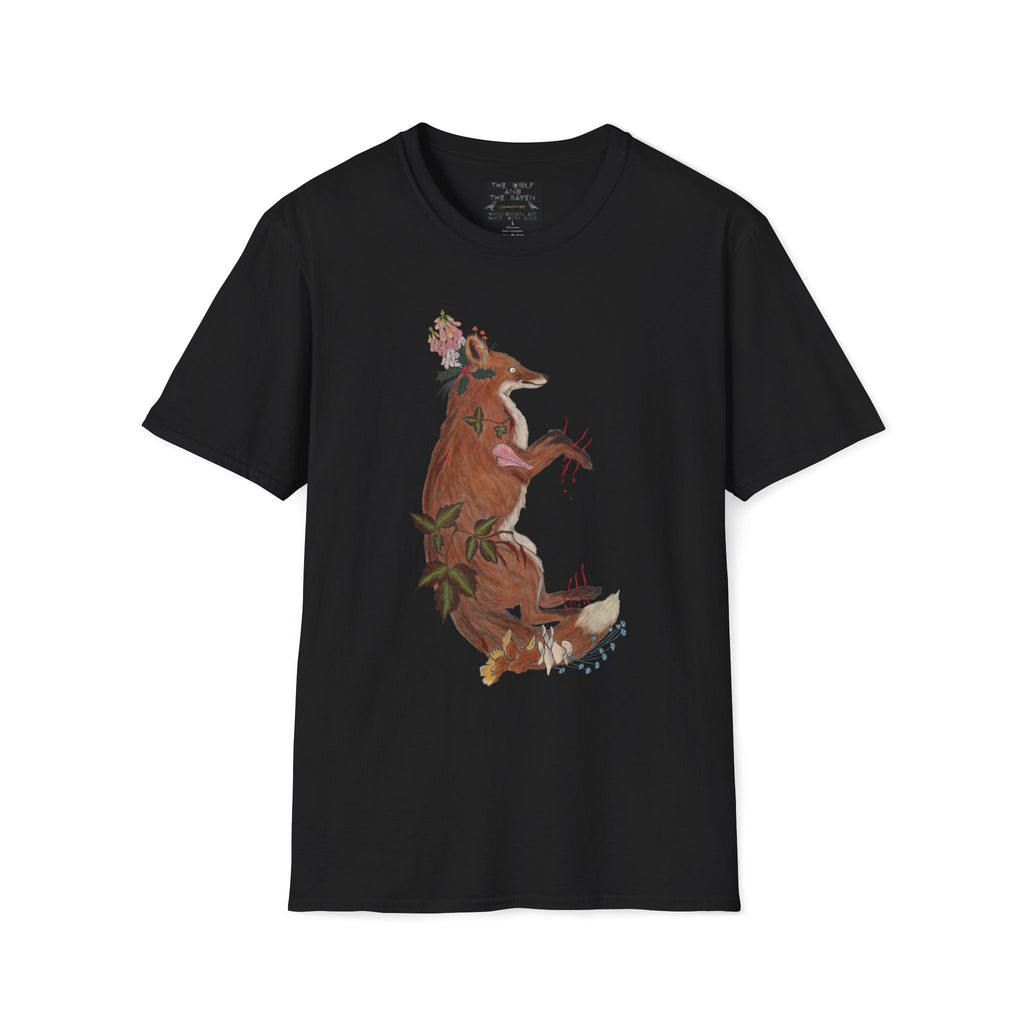 The Wolf And The Raven – The Fox Hand-Drawn Graphic Tee | Forest Art Unisex T-Shirt