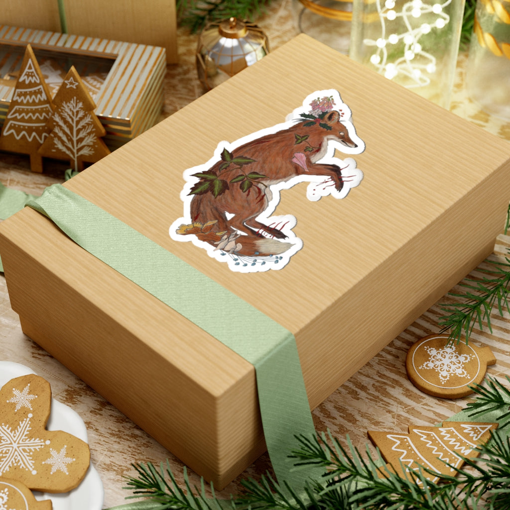The Wolf And The Raven – The Fox Hand-Drawn Vinyl Sticker | Forest Art Kiss-Cut Sticker