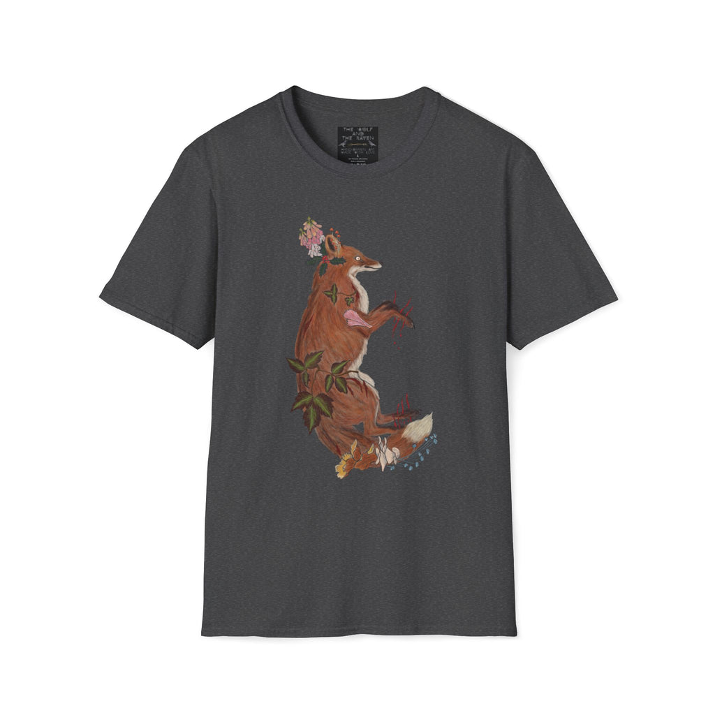 The Wolf And The Raven – The Fox Hand-Drawn Graphic Tee | Forest Art Unisex T-Shirt