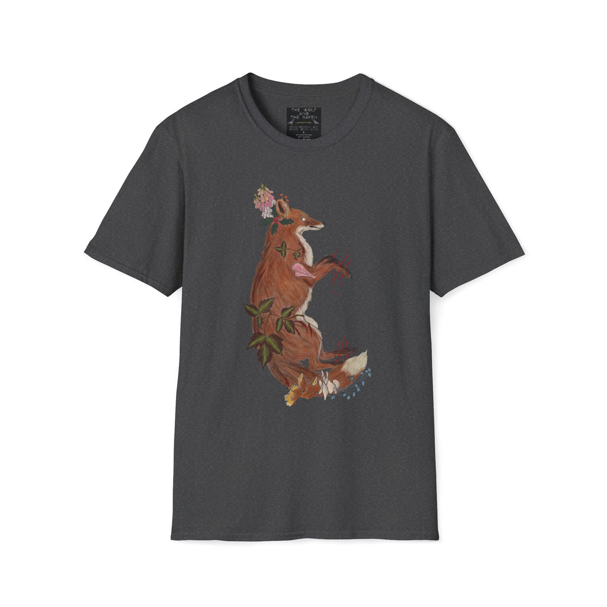 The Wolf And The Raven – The Fox Hand-Drawn Graphic Tee | Forest Art Unisex T-Shirt