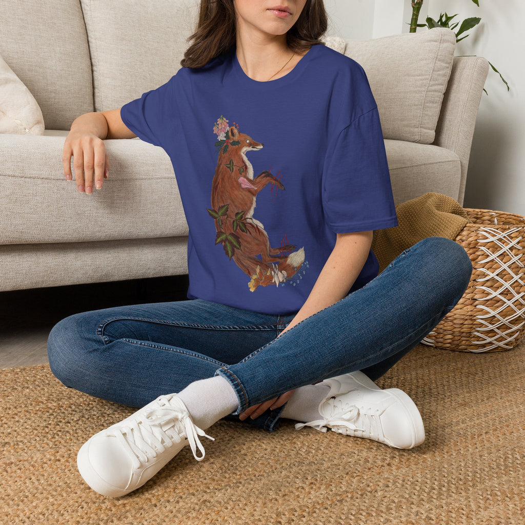 The Wolf And The Raven – The Fox Hand-Drawn Graphic Tee | Forest Art Unisex T-Shirt