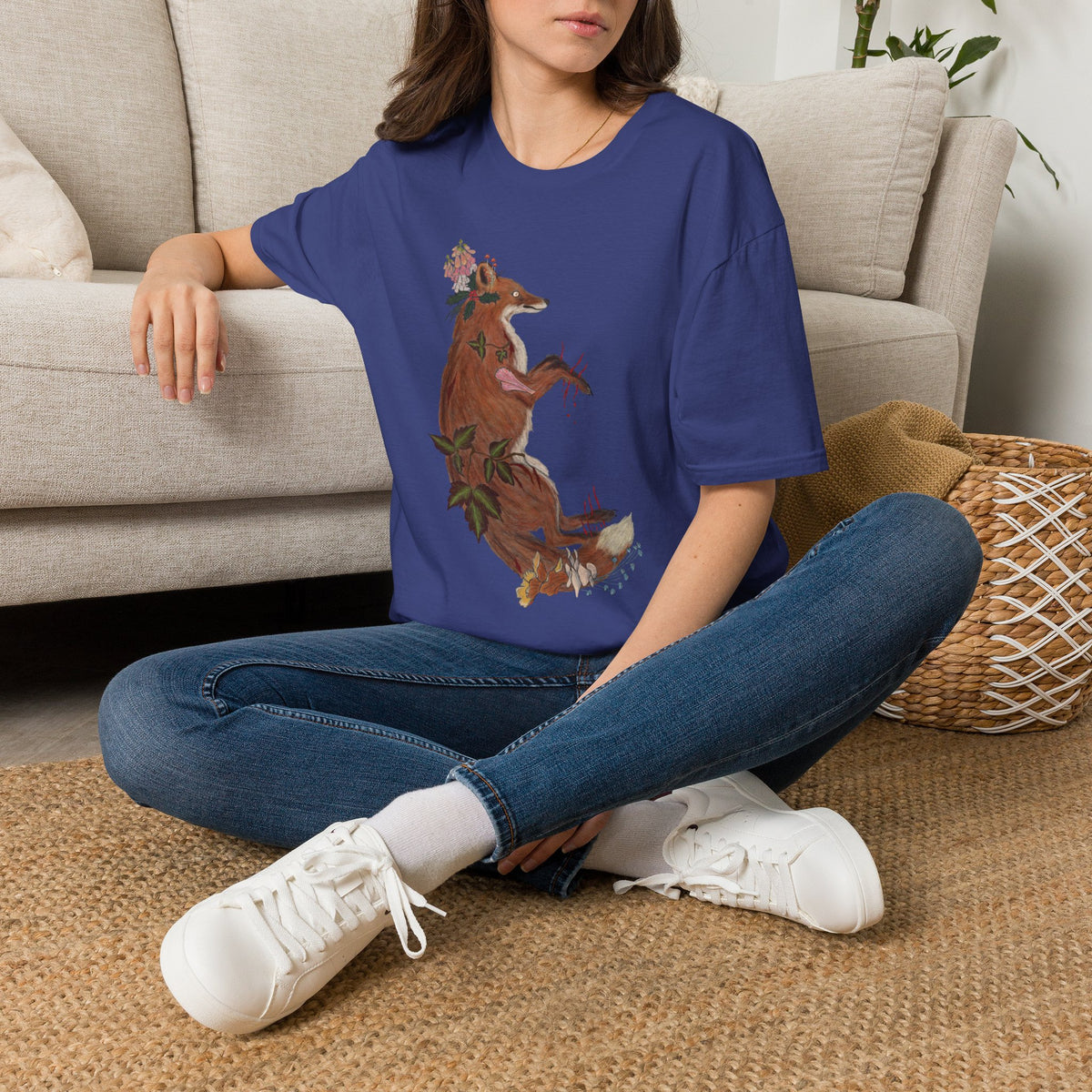 The Wolf And The Raven – The Fox Hand-Drawn Graphic Tee | Forest Art Unisex T-Shirt