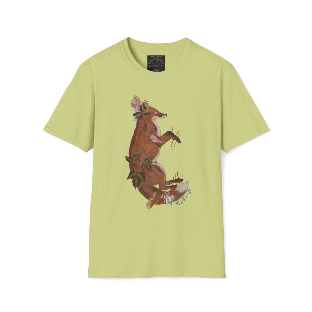 The Wolf And The Raven – The Fox Hand-Drawn Graphic Tee | Forest Art Unisex T-Shirt