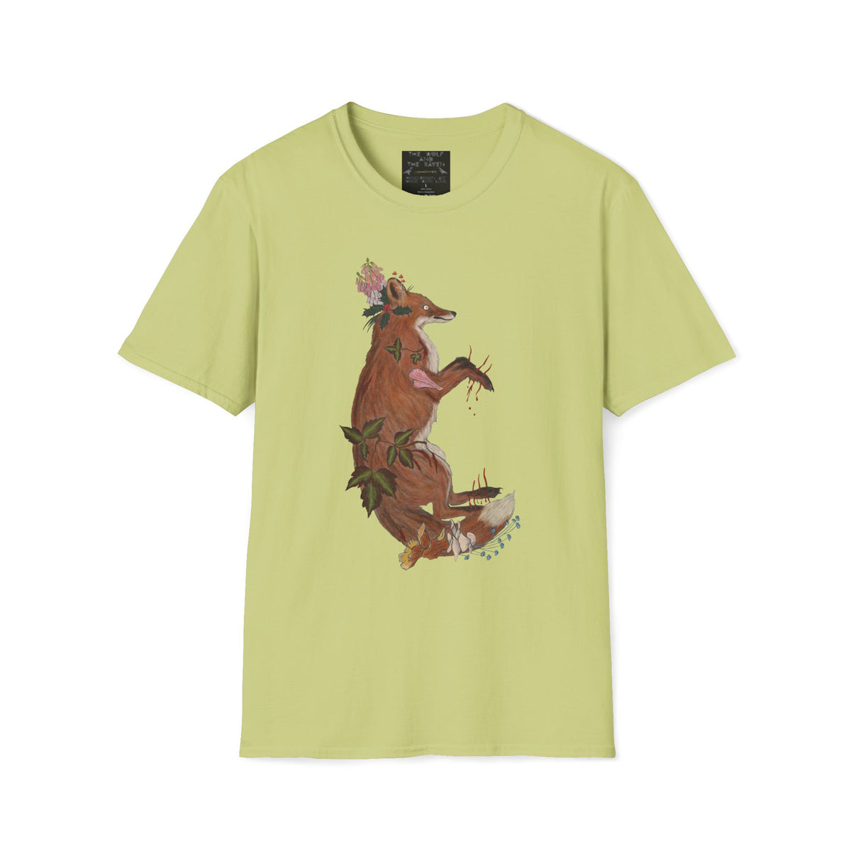 The Wolf And The Raven – The Fox Hand-Drawn Graphic Tee | Forest Art Unisex T-Shirt