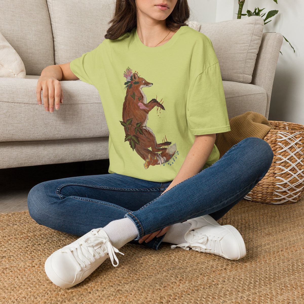The Wolf And The Raven – The Fox Hand-Drawn Graphic Tee | Forest Art Unisex T-Shirt