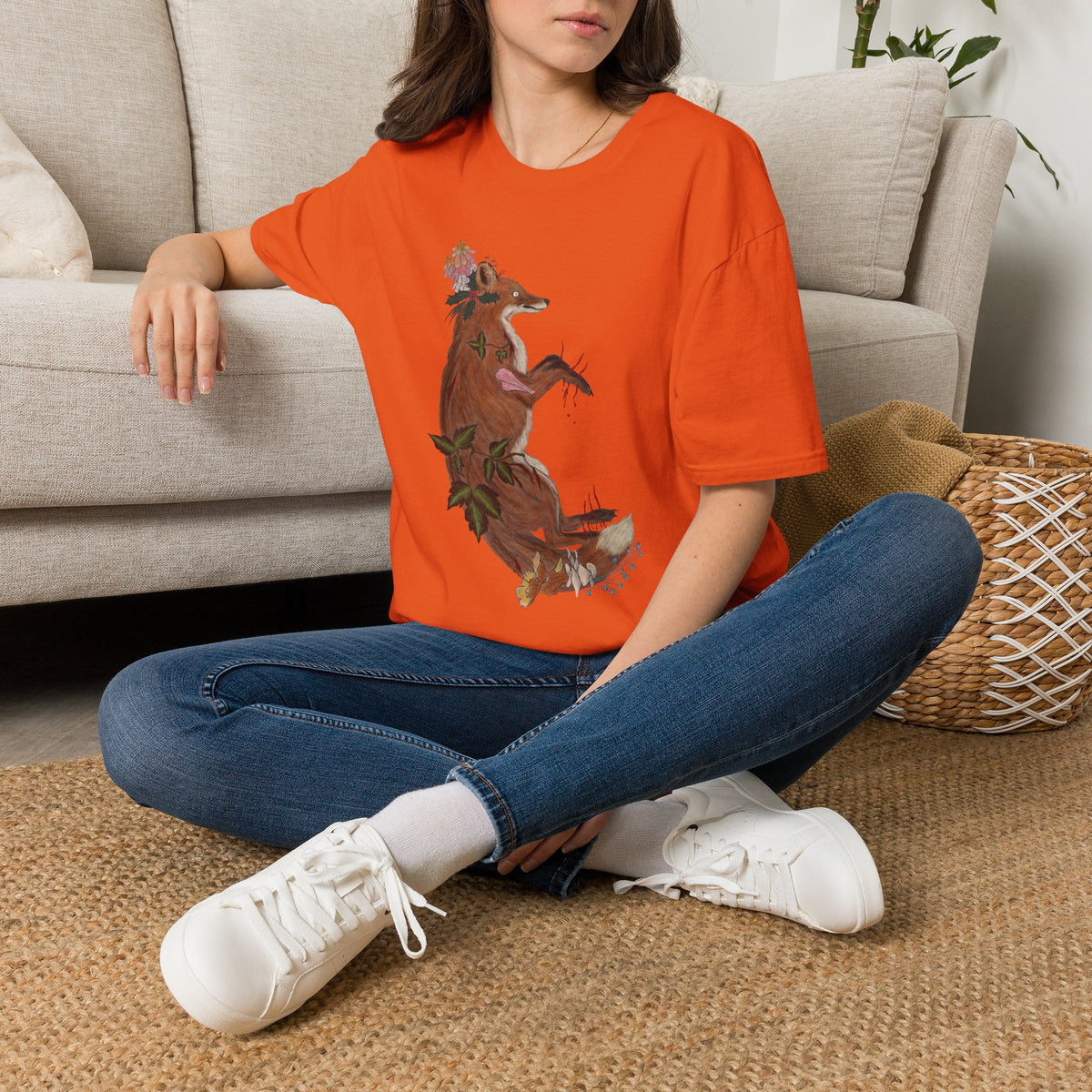 The Wolf And The Raven – The Fox Hand-Drawn Graphic Tee | Forest Art Unisex T-Shirt