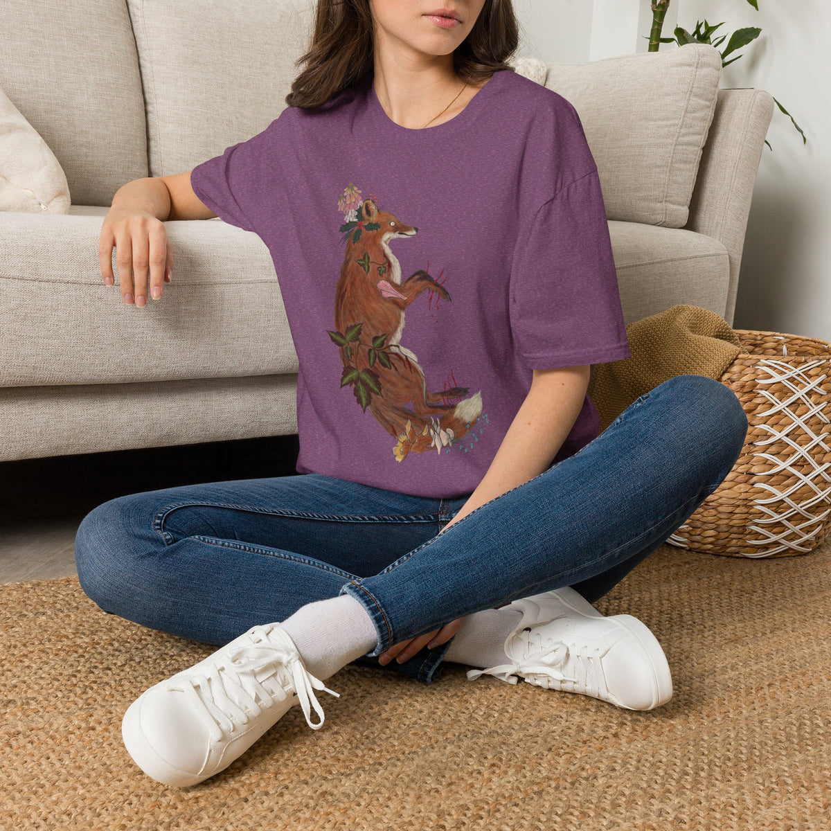 The Wolf And The Raven – The Fox Hand-Drawn Graphic Tee | Forest Art Unisex T-Shirt