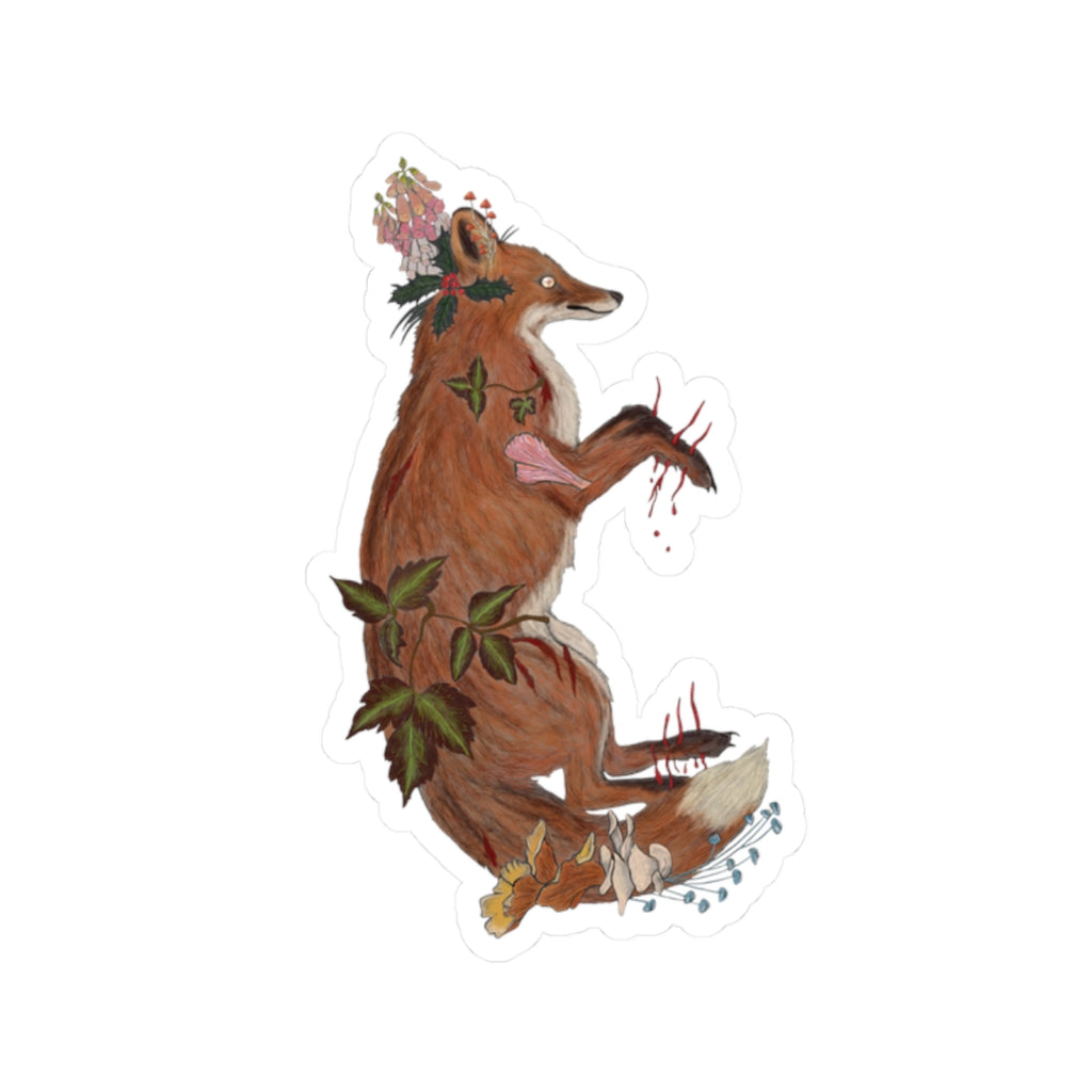 The Wolf And The Raven – The Fox Hand-Drawn Vinyl Sticker | Forest Art Kiss-Cut Sticker