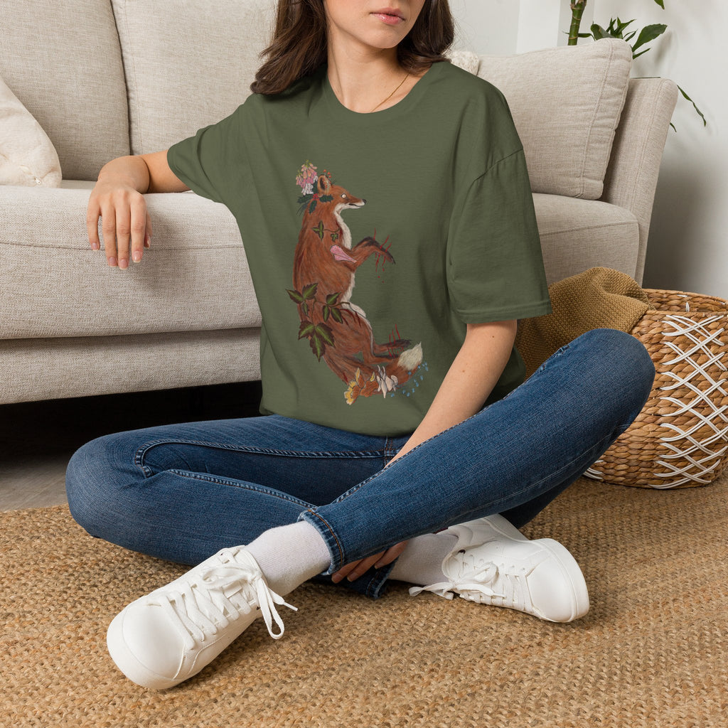 The Wolf And The Raven – The Fox Hand-Drawn Graphic Tee | Forest Art Unisex T-Shirt