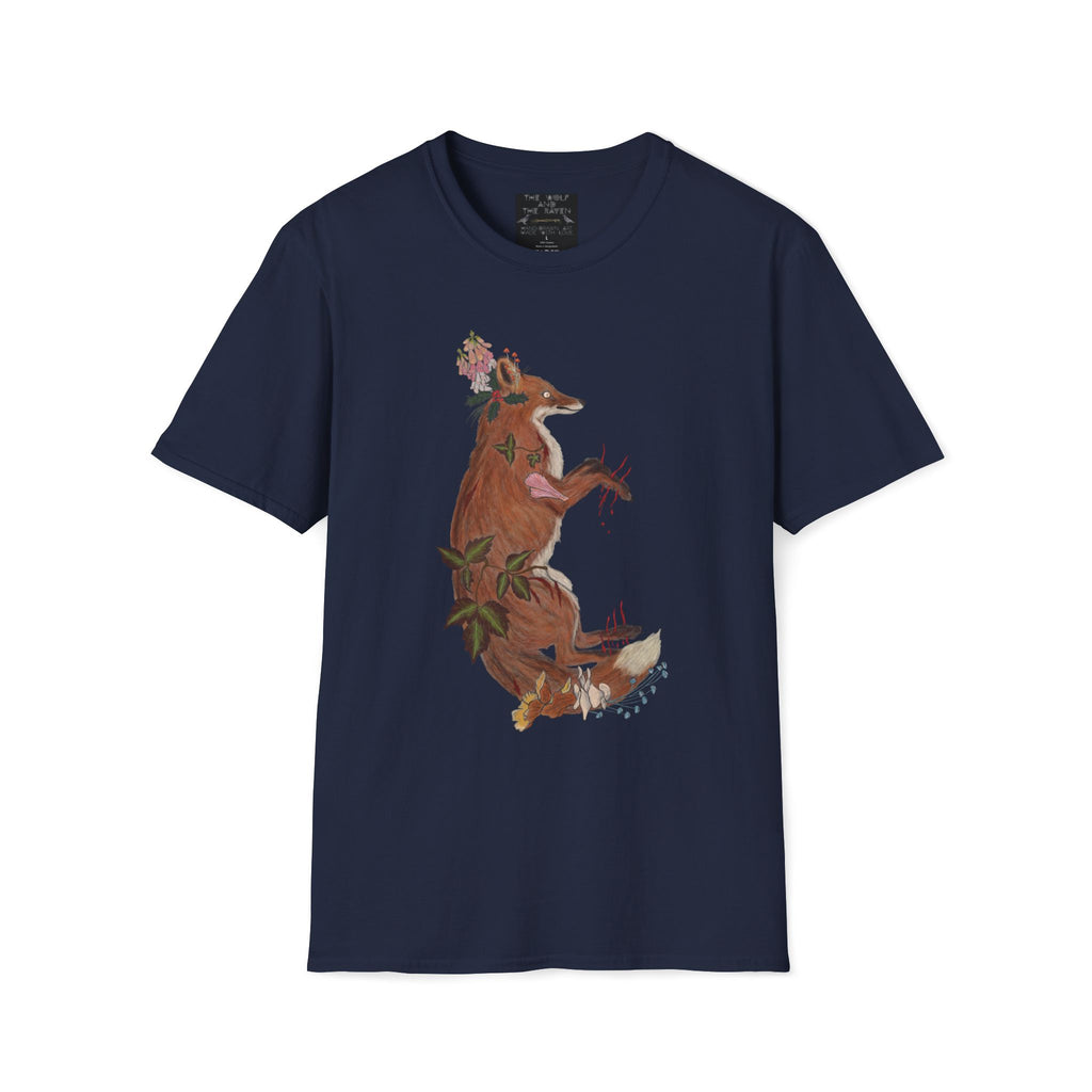 The Wolf And The Raven – The Fox Hand-Drawn Graphic Tee | Forest Art Unisex T-Shirt