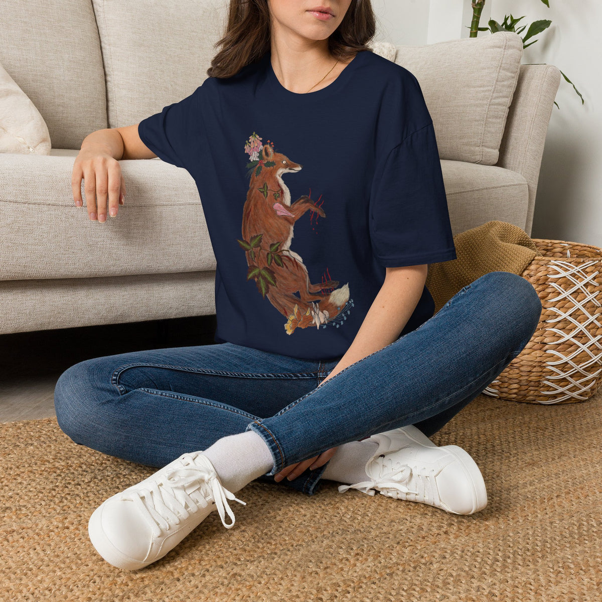The Wolf And The Raven – The Fox Hand-Drawn Graphic Tee | Forest Art Unisex T-Shirt