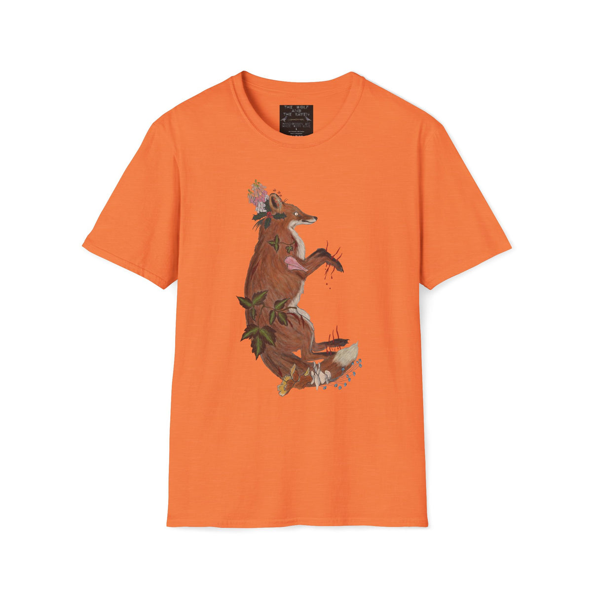 The Wolf And The Raven – The Fox Hand-Drawn Graphic Tee | Forest Art Unisex T-Shirt