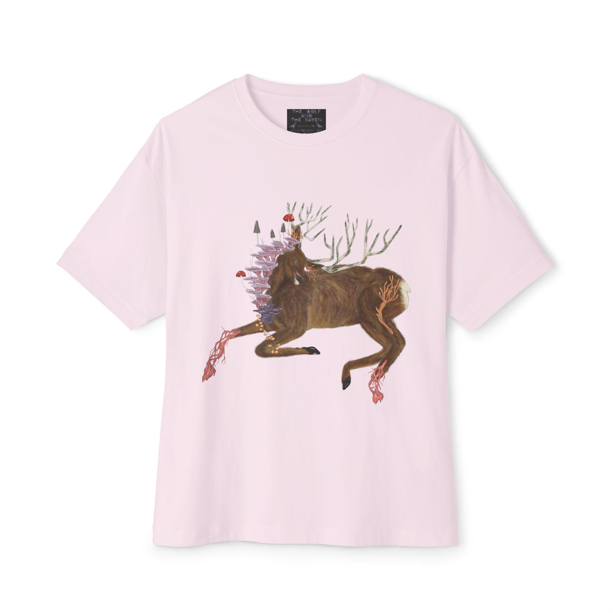 The Wolf And The Raven – The Stag Hand-Drawn Graphic Tee | Forest Art Oversized Boxy T-Shirt
