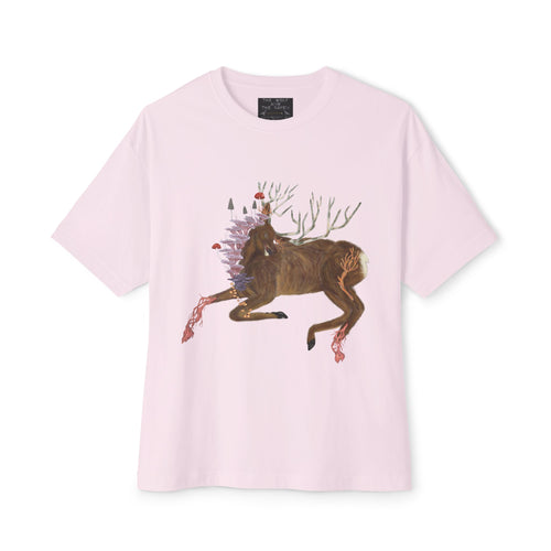 The Wolf And The Raven – The Stag Hand-Drawn Graphic Tee | Forest Art Oversized Boxy T-Shirt