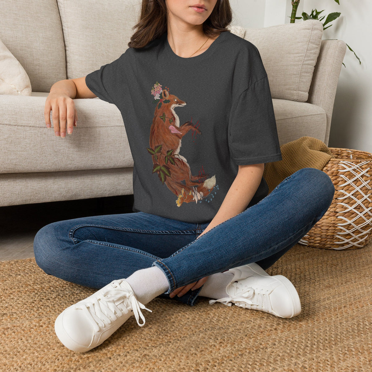 The Wolf And The Raven – The Fox Hand-Drawn Graphic Tee | Forest Art Unisex T-Shirt