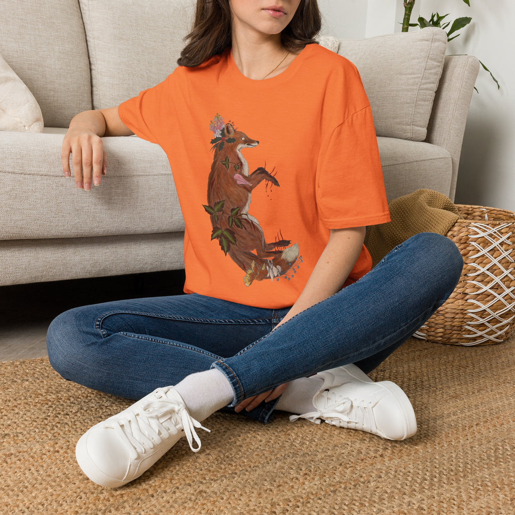 The Wolf And The Raven – The Fox Hand-Drawn Graphic Tee | Forest Art Unisex T-Shirt
