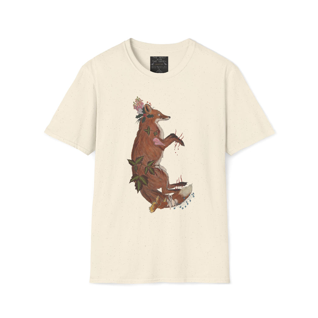 The Wolf And The Raven – The Fox Hand-Drawn Graphic Tee | Forest Art Unisex T-Shirt