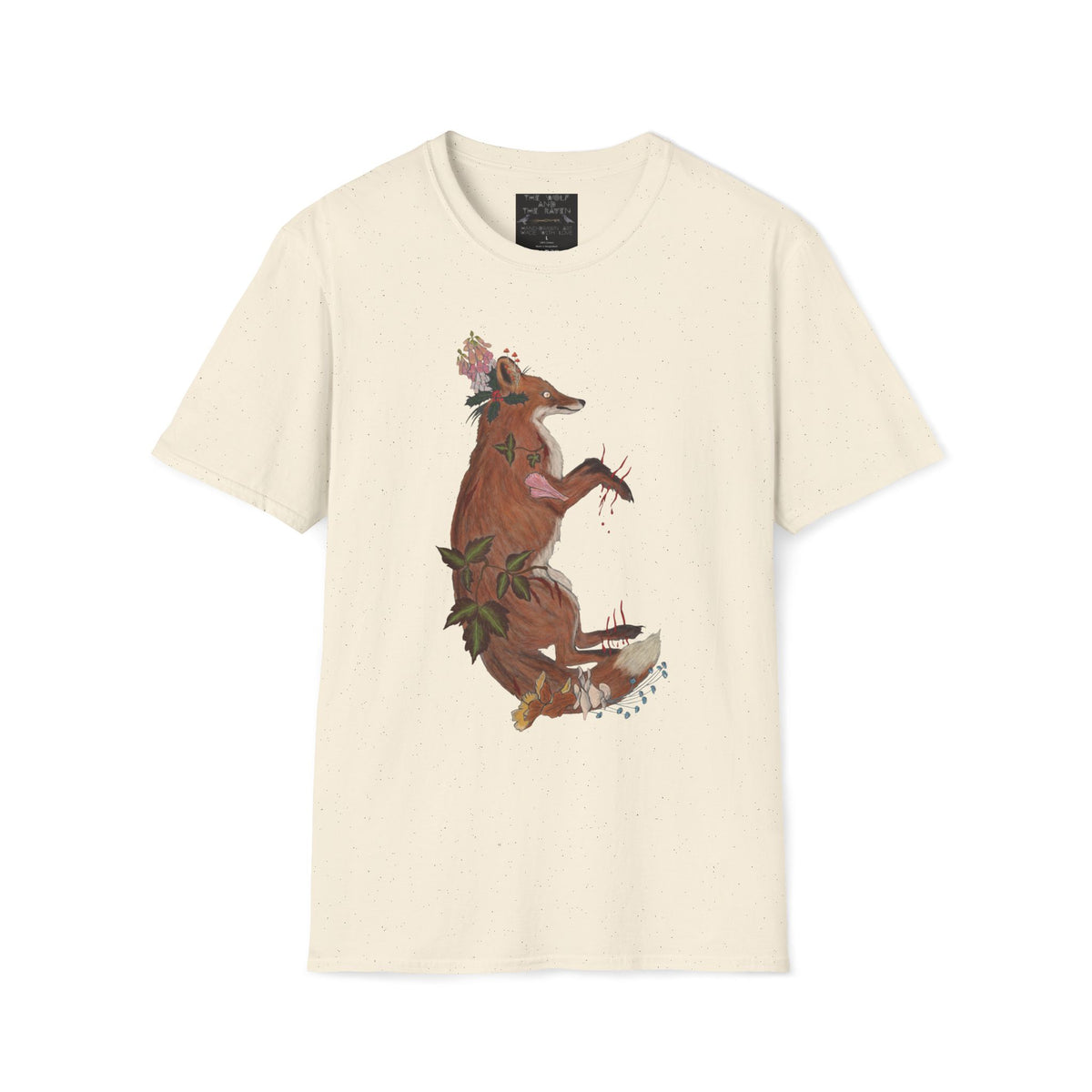The Wolf And The Raven – The Fox Hand-Drawn Graphic Tee | Forest Art Unisex T-Shirt