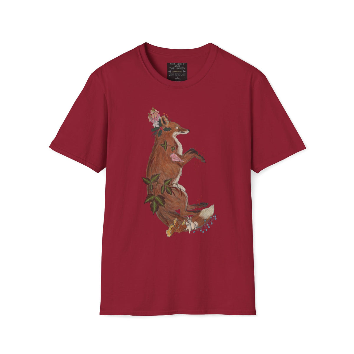 The Wolf And The Raven – The Fox Hand-Drawn Graphic Tee | Forest Art Unisex T-Shirt