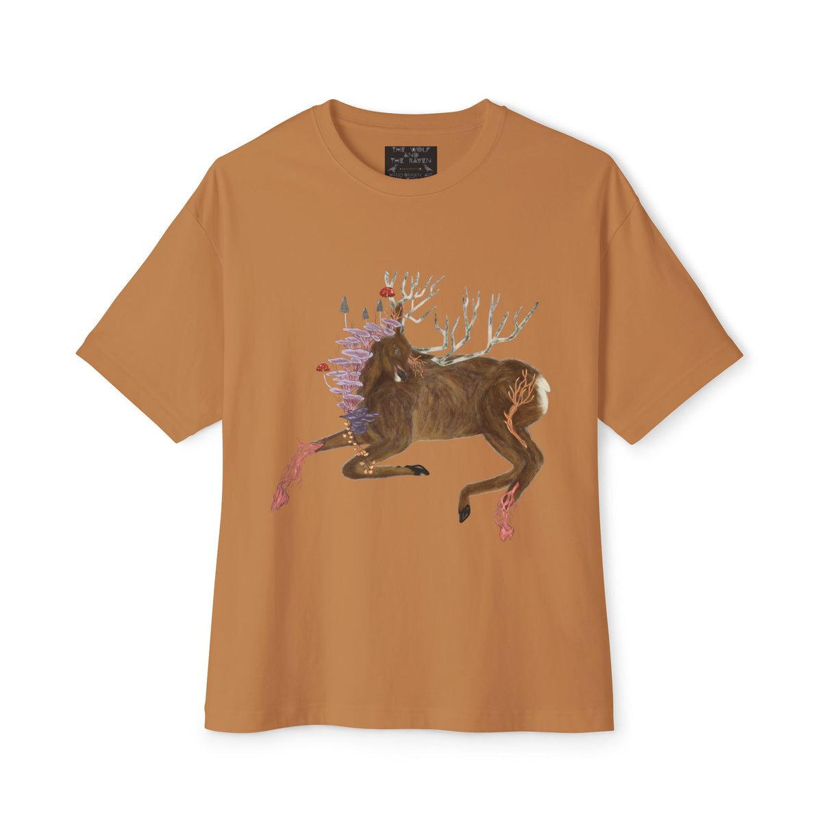 The Wolf And The Raven – The Stag Hand-Drawn Graphic Tee | Forest Art Oversized Boxy T-Shirt