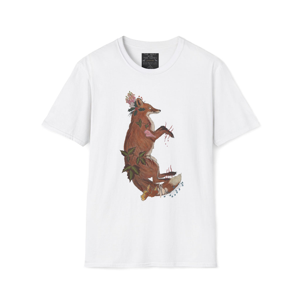The Wolf And The Raven – The Fox Hand-Drawn Graphic Tee | Forest Art Unisex T-Shirt