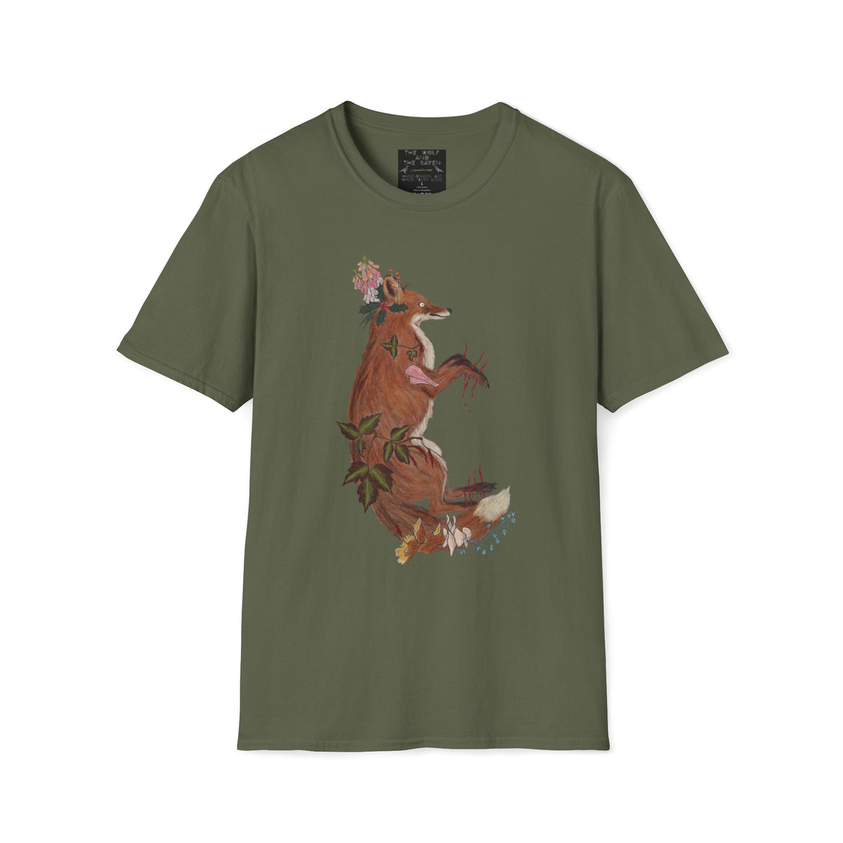 The Wolf And The Raven – The Fox Hand-Drawn Graphic Tee | Forest Art Unisex T-Shirt