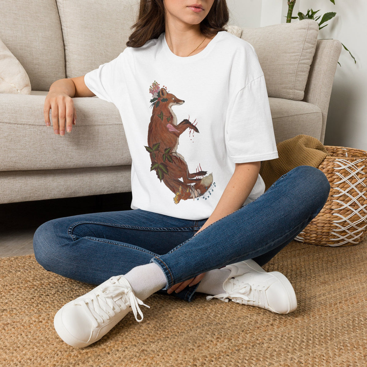 The Wolf And The Raven – The Fox Hand-Drawn Graphic Tee | Forest Art Unisex T-Shirt
