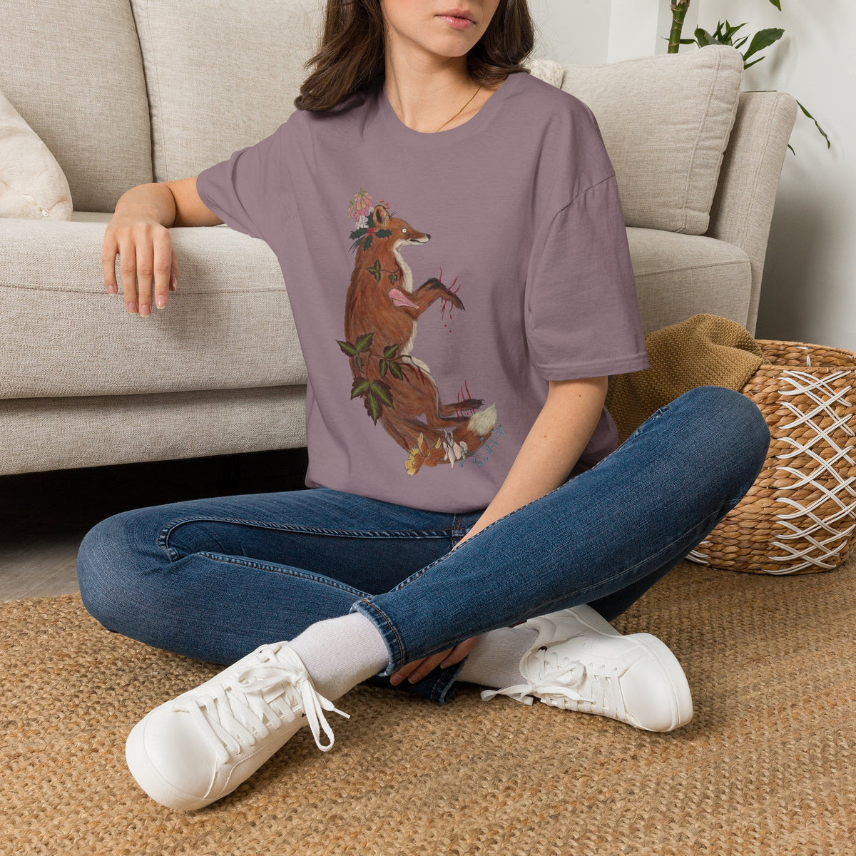 The Wolf And The Raven – The Fox Hand-Drawn Graphic Tee | Forest Art Unisex T-Shirt