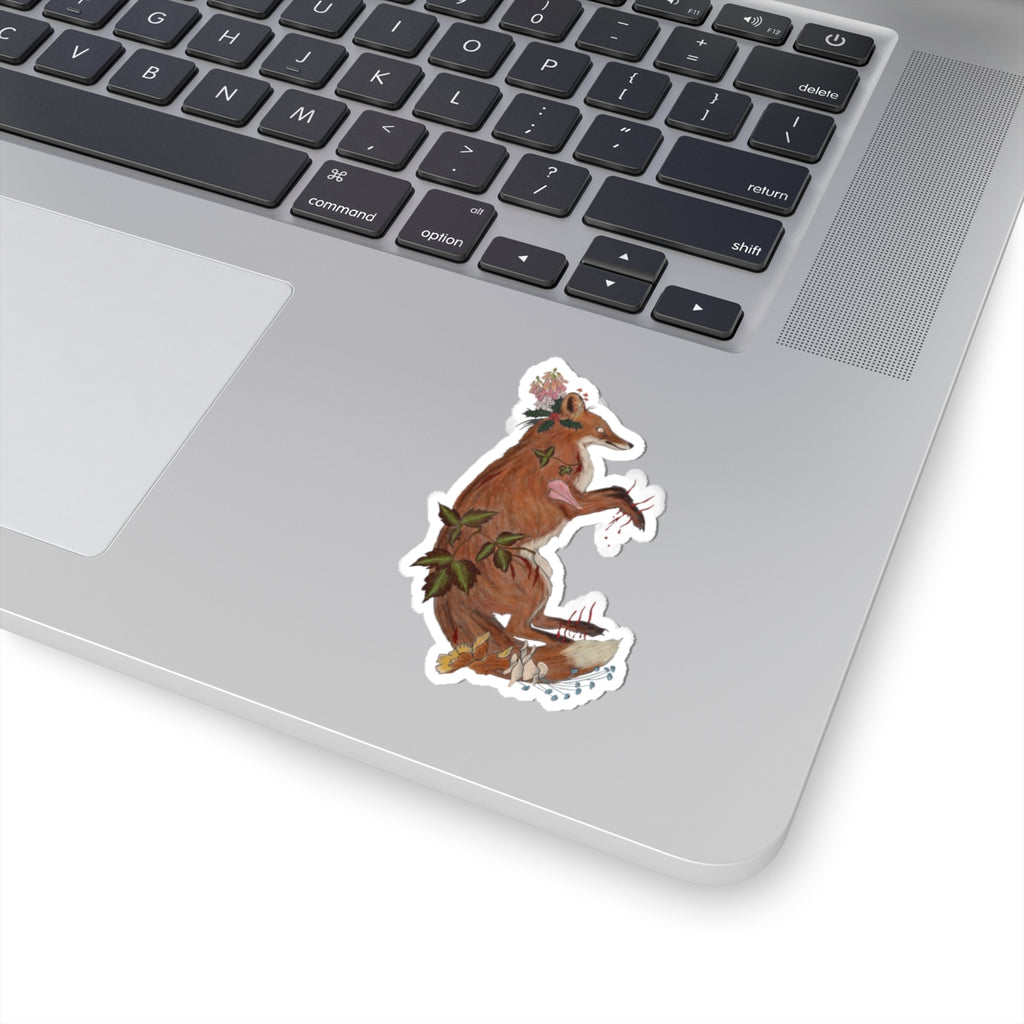 The Wolf And The Raven – The Fox Hand-Drawn Vinyl Sticker | Forest Art Kiss-Cut Sticker